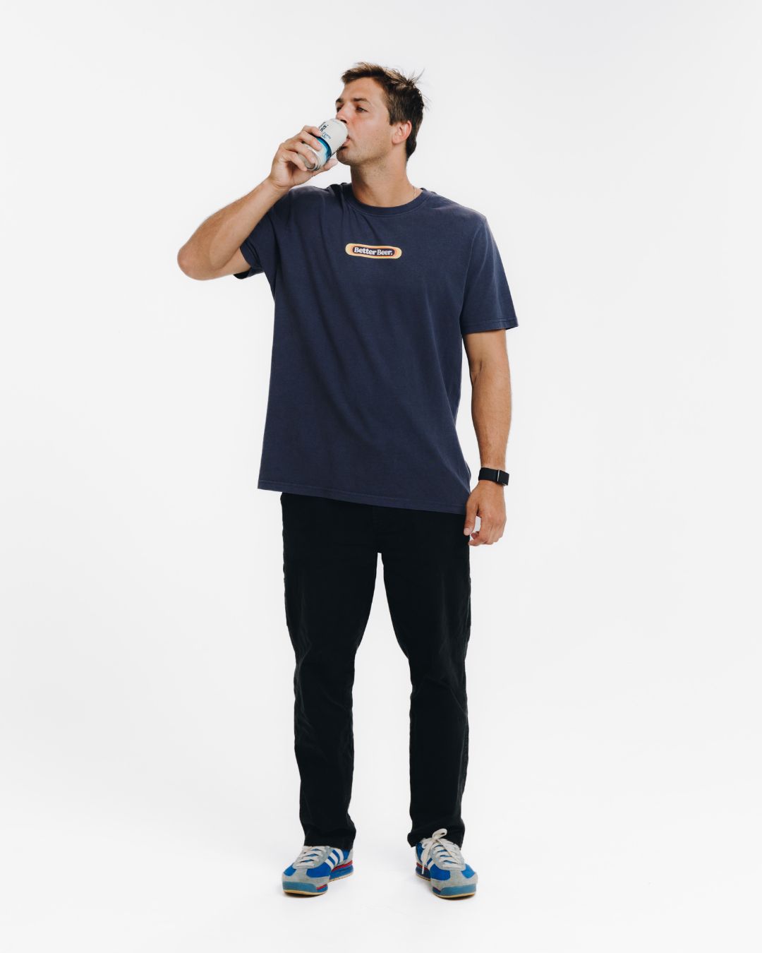 Stripe Pill Tee - Navy featuring Zero Alc can | Better Beer